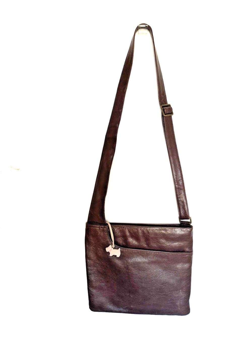 Radley London Messenger Bag Brown Leather Zip-Top Adjustable Scottie Dog Charm